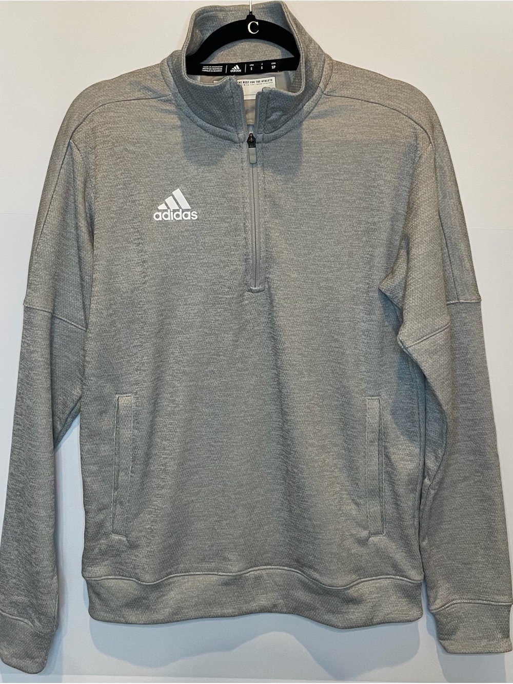 adidas Men’s S Gray 1/4 Zip Pullover Mock Neck Long Sleeve Pockets